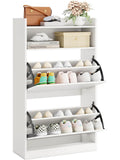 Waska szafka na buty z 2 uchylnymi drzwiami, otwarta przestrzen do przechowywania, drewniany organizer do przedpokoju i salonu, 60 x 24 x 102 cm